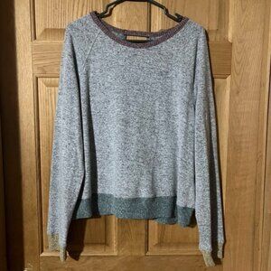 Hem & Thread Gray and Green Crew Neck Pullover Sweater Large